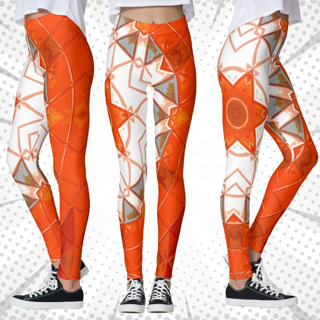 Mosaic Mandala Orange och White Leggings (Skapare uppladdad)