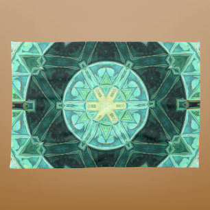 Mosaic Mandala Teal och Gult Kökshandduk