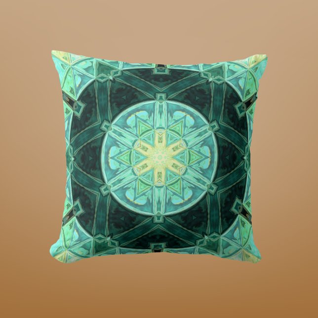 Mosaic Mandala Teal och Gult Kudde (Skapare uppladdad)