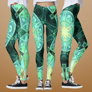 Mosaic Mandala Teal och Gult Leggings