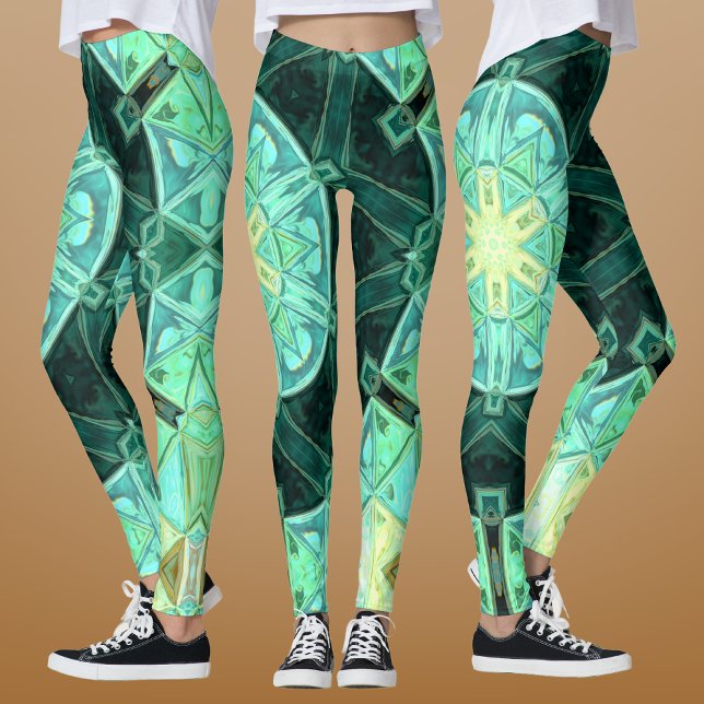 Mosaic Mandala Teal och Gult Leggings (Skapare uppladdad)