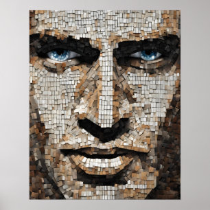 Mosaic Mans Ansikte Blue Ögon Wall Art Poster
