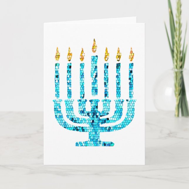 Mosaic Menorah Blue Hanukkah Lights Jewish Faith Kort (Framsida)