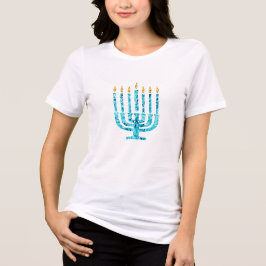 Mosaic Menorah Blue Hanukkah Lights Jewish Faith T Shirt