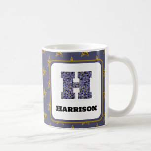Mosaic Monogram Guld Stars Första Namn Kaffemugg
