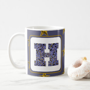 Mosaic Monogram Initial Guld Stars Brev H Kaffemugg