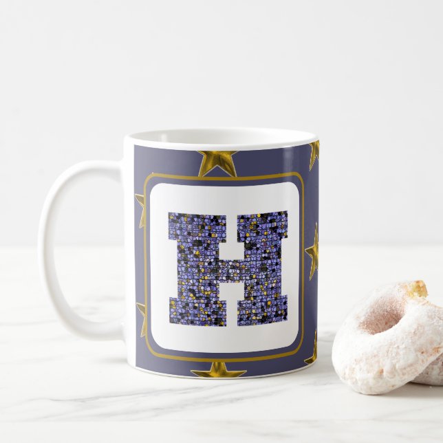 Mosaic Monogram Initial Guld Stars Brev H Kaffemugg (Med munk)