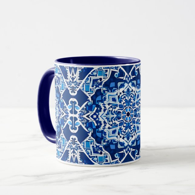 Mosaic Mönster i Indigo och Cobalt Blue Mugg (Framsida vänster)