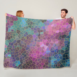 Mosaic Mönster vid Rosa Lila Teal Blue Grönt Guld Fleecefilt