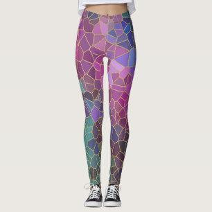 Mosaic Mönster vid Rosa Lila Teal Blue Grönt Guld Leggings
