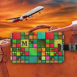 Mosaic Mönster Watercolor Monogram Luggage Tag Bagagebricka