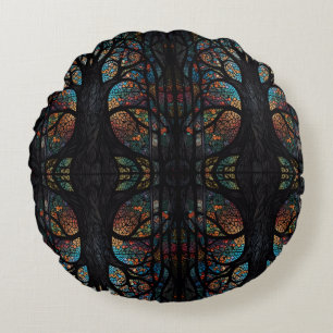 Mosaic Mörk Forest Abstrakt Träd Rund Kudde