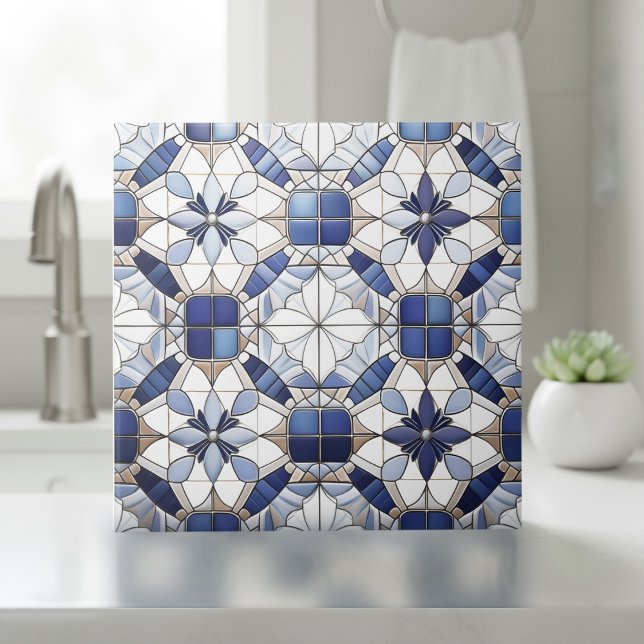 Mosaic Moroccan Tile Mönster#2 Blue White ID1078 Kakelplatta (Skapare uppladdad)