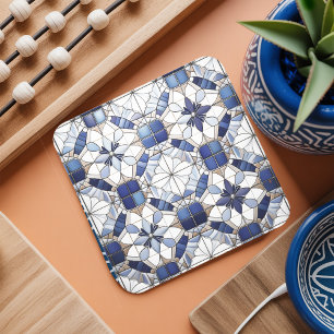 Mosaic Moroccan Tile Mönster#2 Blue White ID1078 Underlägg Papper Kvadrat