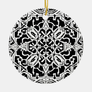Mosaic Moroccan Tile Mönster i Black and White Julgransprydnad Keramik