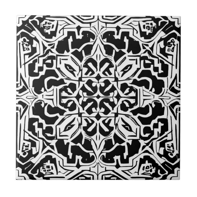 Mosaic Moroccan Tile Mönster i Black and White Kakelplatta (Framsidan)