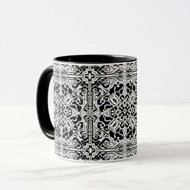 Mosaic Moroccan Tile Mönster i Black and White Mugg (Framsida vänster)