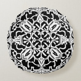 Mosaic Moroccan Tile Mönster i Black and White Rund Kudde