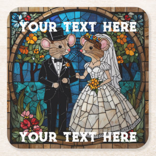Mosaic Mouse Bröllop par fastkedjad glaseffekt. Underlägg Papper Kvadrat
