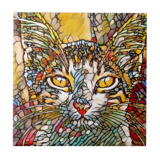 Mosaic Multifärgad Cat 697 Kakelplatta (Framsidan)