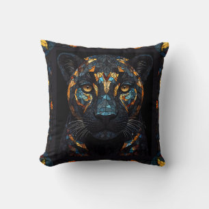 Mosaic Nedfläckad Glass Black Panther Porträtt Kudde