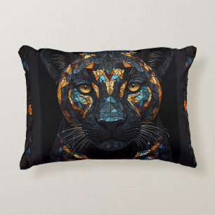 Mosaic Nedfläckad Glass Black Panther Porträtt Prydnadskudde