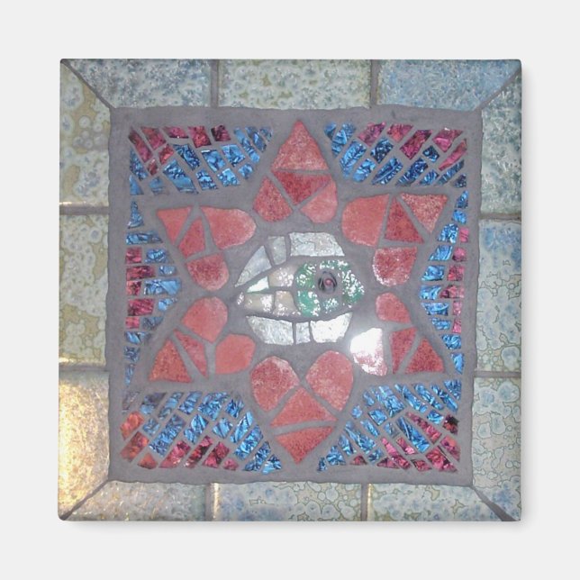 Mosaic Red Heart Star of David with Evil Öga Magnet (Framsidan)