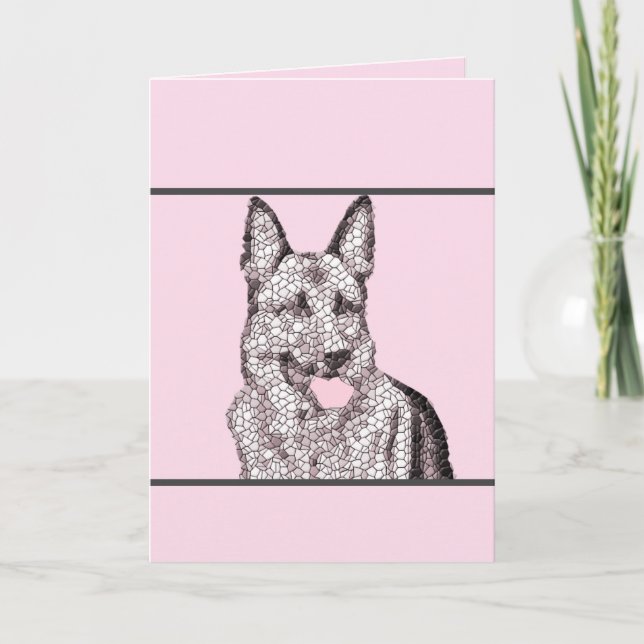 Mosaic Rosa/Grått German Shepherd Greeting Card Kort (Framsida)