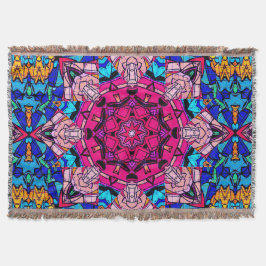 Mosaic Rosa Mandala Blommigt Psychedelic Retro Filt