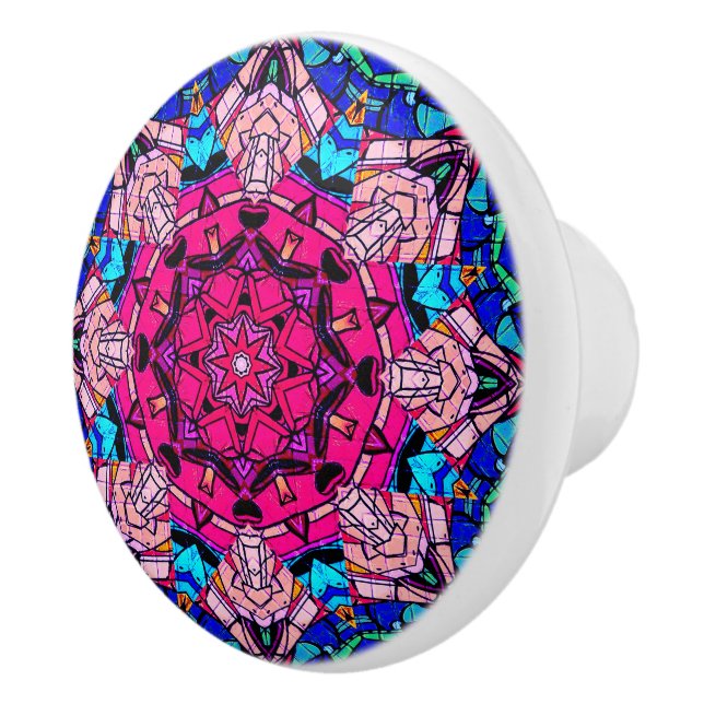 Mosaic Rosa Mandala Blommigt Psychedelic Retro Knopp (Höger)