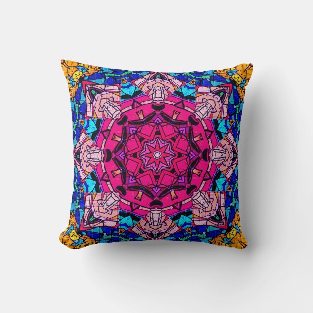 Mosaic Rosa Mandala Blommigt Psychedelic Retro Kudde (Framsida)