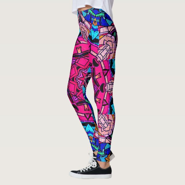 Mosaic Rosa Mandala Blommigt Psychedelic Retro Leggings (Vänster)