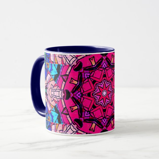 Mosaic Rosa Mandala Blommigt Psychedelic Retro Mugg (Framsida vänster)