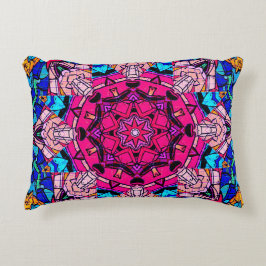 Mosaic Rosa Mandala Blommigt Psychedelic Retro Prydnadskudde