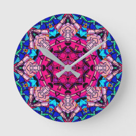 Mosaic Rosa Mandala Blommigt Psychedelic Retro Rund Klocka