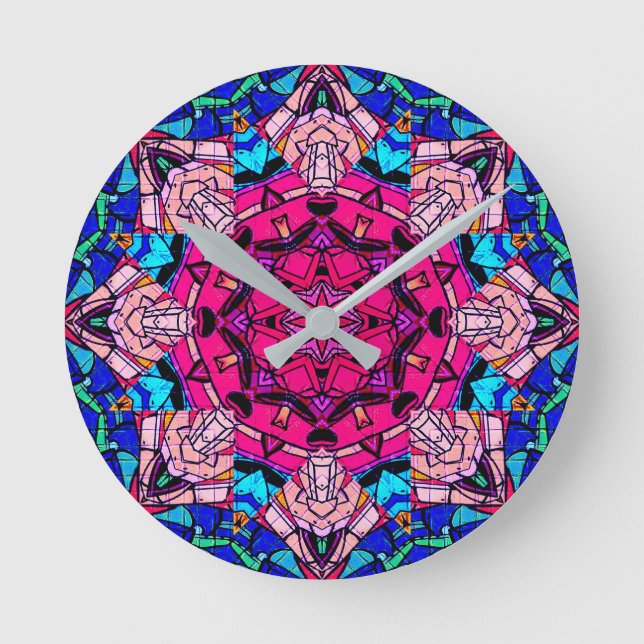 Mosaic Rosa Mandala Blommigt Psychedelic Retro Rund Klocka (Framsida)