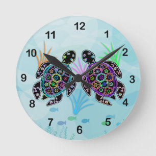 Mosaic Sea Turtle Clock Rund Klocka