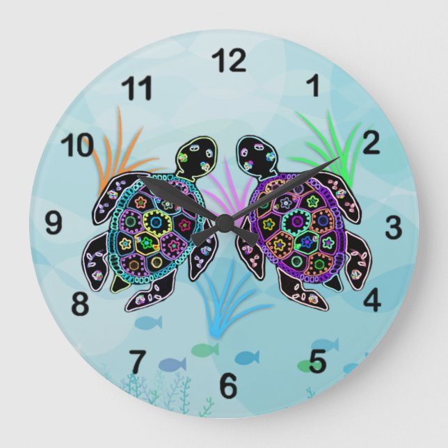 Mosaic Sea Turtle Clock Stor Klocka (Framsida)