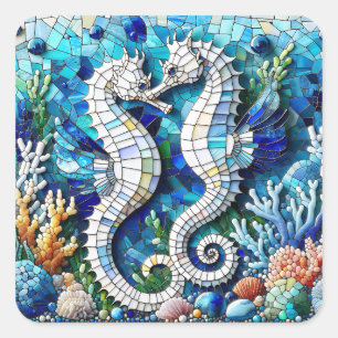 Mosaic Seahorse Romantic Beachy Fyrkantigt Klistermärke