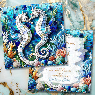 Mosaic Seahorse Romantic Beachy Inbjudningar
