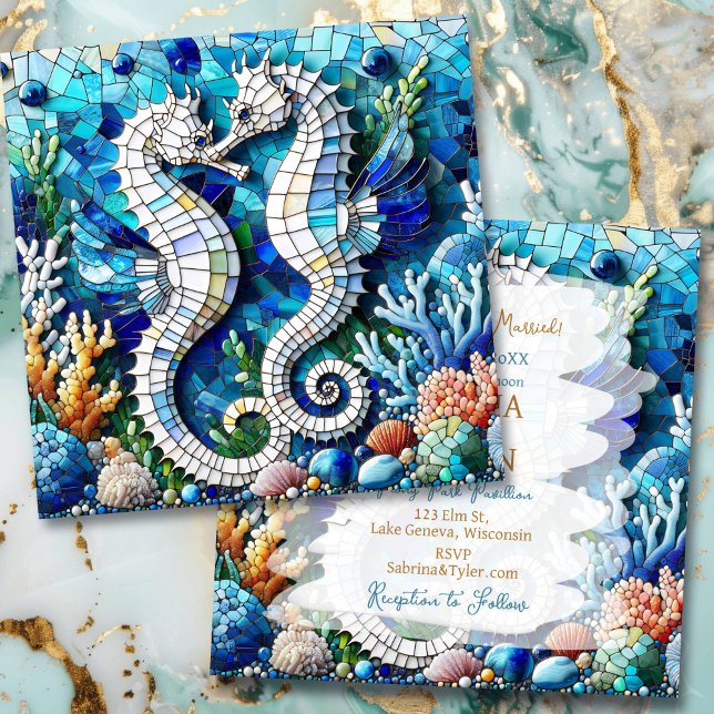 Mosaic Seahorse Romantic Beachy Inbjudningar (Skapare uppladdad)