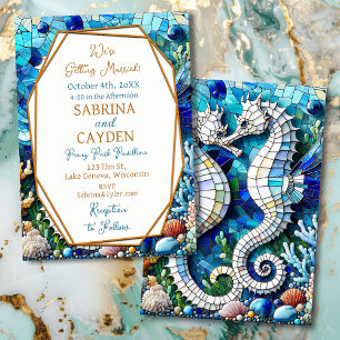 Mosaic Seahorse Romantic Beachy Inbjudningar