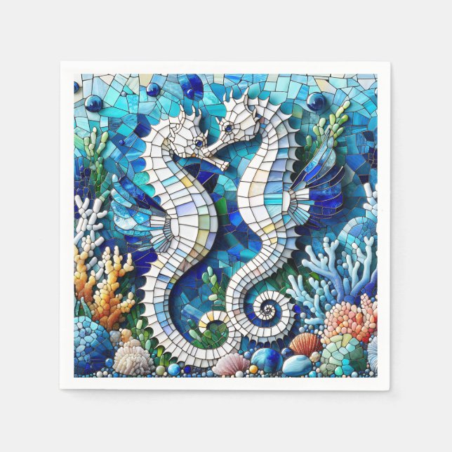 Mosaic Seahorse Romantic Beachy Pappersservett (Framsidan)