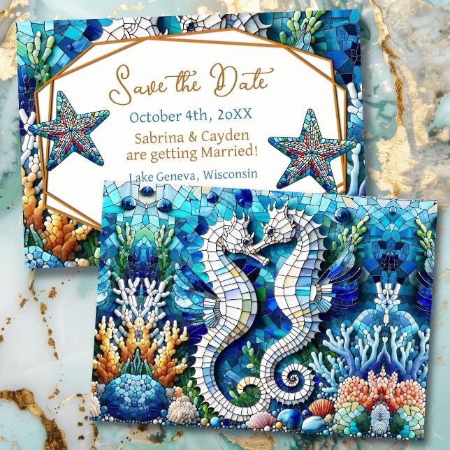 Mosaic Seahorse Romantic Beachy Spara Datumet (Skapare uppladdad)