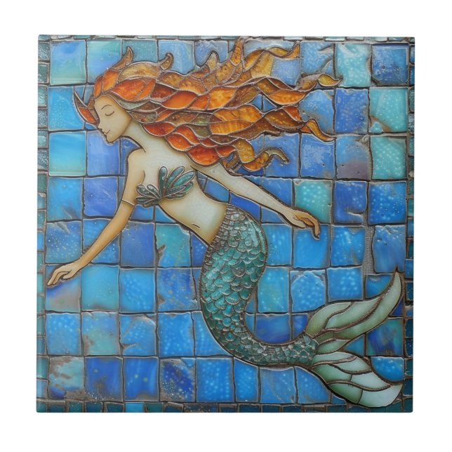 Mosaic Sjöjungfru Aqua Marine Kakelplatta (Framsidan)