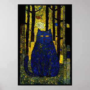 Mosaic Skogen: en luminös katt Porträtt Poster