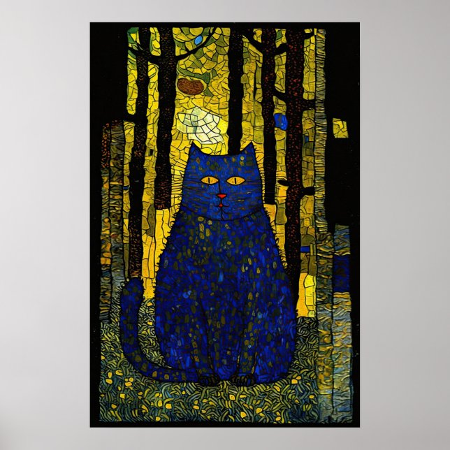 Mosaic Skogen: en luminös katt Porträtt Poster (Framsidan)