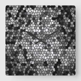 Mosaic Stones Glass Black Grått White Fyrkantig Klocka