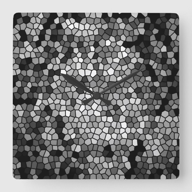 Mosaic Stones Glass Black Grått White Fyrkantig Klocka (Framsida)