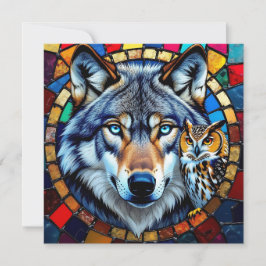 Mosaic Style Owl and Wolf | Blank Julkort